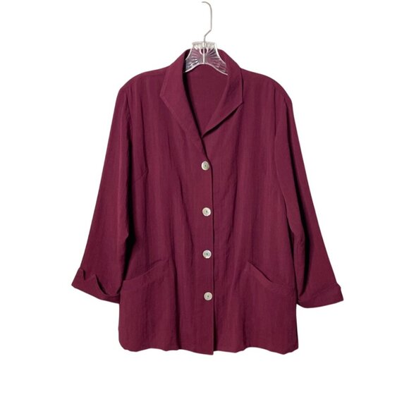 New Fridaze Women's Burgundy 100% Linen Button-Up Blazer Jacket Pockets Size XL - Picture 7 of 7